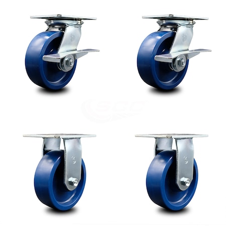 Service Caster 6 Inch Solid Poly Caster Set with Ball Bearing 2 Brakes and 2 Rigid SCC SCC-35S620-SPUB-SLB-2-R-2